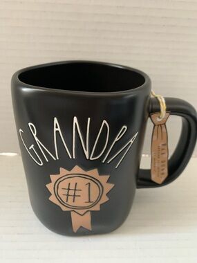 Rae Dunn Black Grandpa #1 Ceramic Mug with Tan Accent NEW
